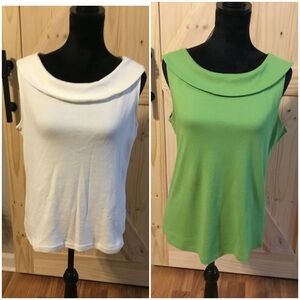 Rafaella White and Green Sleeveless Cowl Neck Top. Like new. No signs of wear